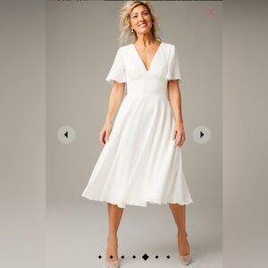 db Studio White Chiffon Flutter Sleeve Midi Dress
